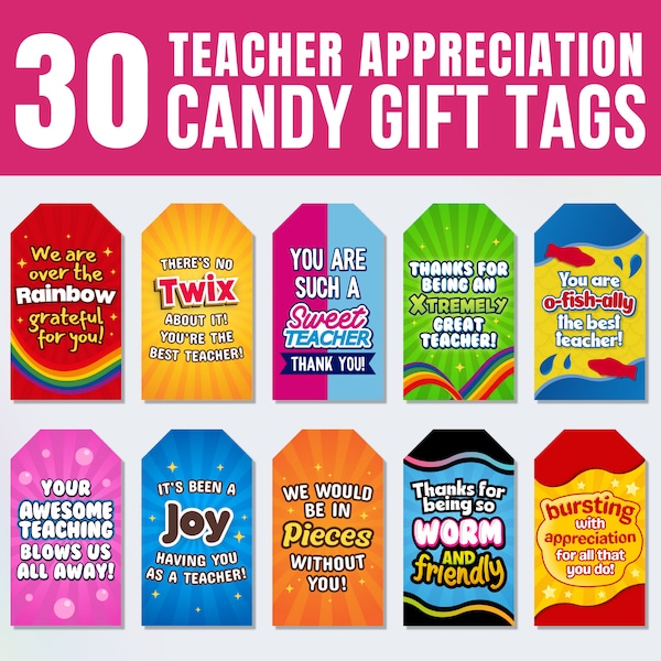 Teacher Appreciation Candy Gift Tags, Thank You Teacher Gift Tag for Teacher Appreciation Week Gift, Candy Bar Tags for Teacher Appreciation