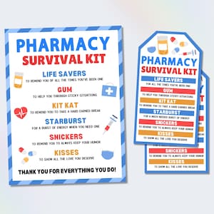 Pharmacy Appreciation Gift Tag, Pharmacy Survival Kit Tag, Pharmacy Technician Gift, National Pharmacy Week Gift Ideas, Thank You Pharmacist