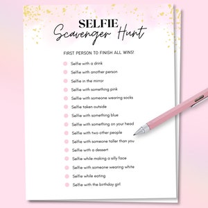 Selfie Scavenger Hunt, Teen Girl Birthday Game, Birthday Games for Her, Pink Sweet 16 Birthday Party Game, Sweet Sixteen Birthday Party Game
