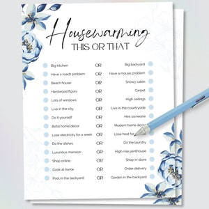 Housewarming This or That Game, Housewarming Game, Housewarming Party Favor, New Home Party Game, Housewarming Party Game, Printable Game