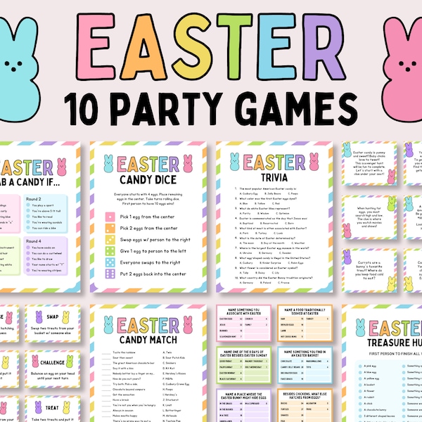 Easter Party Games Bundle, Easter Family Games, Printable Easter Party Games, Easter Classroom Activities for Kids, Easter Trivia Feud Game