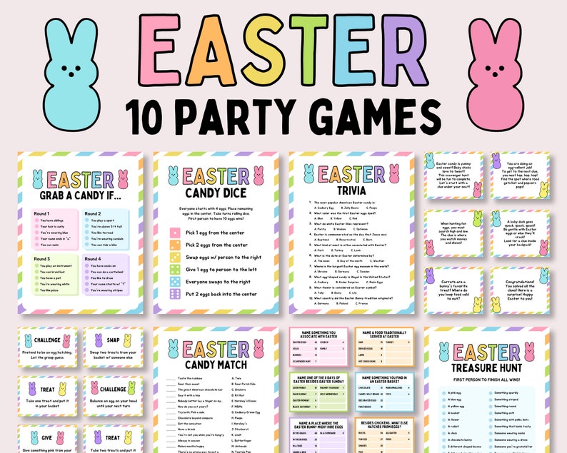 Easter Party Games Bundle, Easter Family Games, Printable Easter Party Games, Easter Classroom Activities for Kids, Easter Trivia Feud Game zdjęcie 1