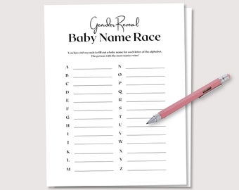 Baby Name Race, Gender Reveal Game, Baby Shower Games, Minimalist Baby Game, Gender Reveal Party Activity, Baby Shower Favor, Printable Game