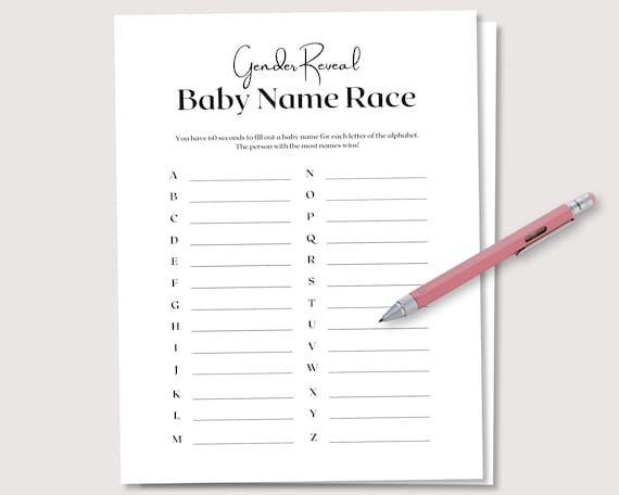 Baby Name Race, Gender Reveal Game, Baby Shower Games, Minimalist Baby Game, Gender Reveal Party Activity, Baby Shower Favor, Printable Game