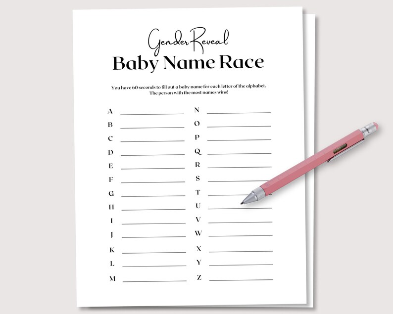 Baby Name Race, Gender Reveal Game, Baby Shower Games, Minimalist Baby Game, Gender Reveal Party Activity, Baby Shower Favor, Printable Game image 1