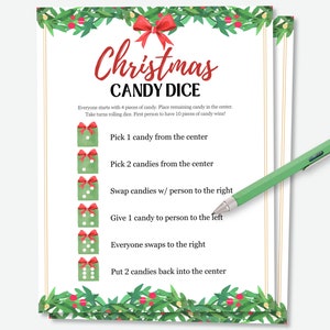 Christmas Candy Dice Game, Printable Christmas Game for Kids, Christmas Candy Game, Christmas Party Game for Group, Christmas Classroom Game