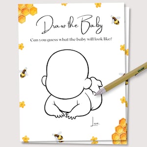 Bee Draw The Baby Game, Gender Reveal Game, Honeycomb Bee Baby Shower Game, Bee Gender Reveal Party Activity, Baby Shower Printable Game