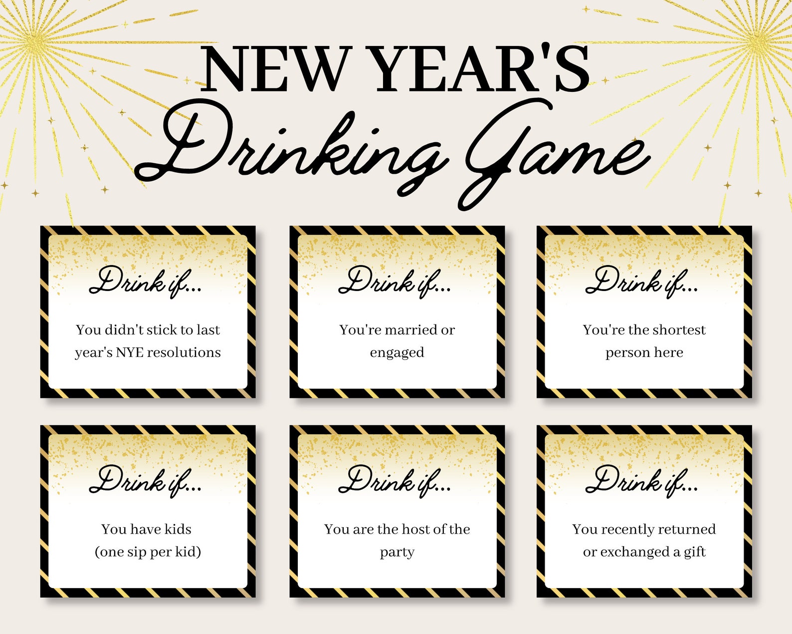 New Years Drink If Card Game New Years Eve Drinking Game New - Etsy