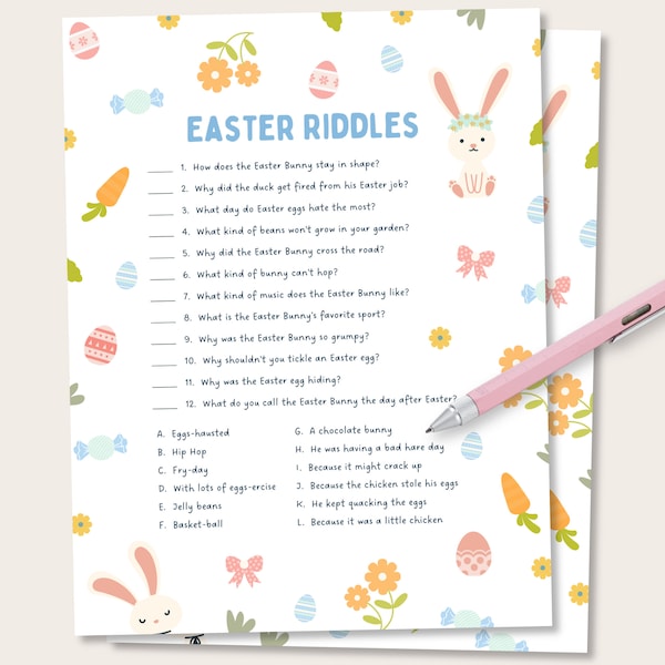 Easter Riddles for Kids, Easter Riddles Game, Kids Easter Activity, Easter Riddles Quiz, Easter Classroom Activity, Printable Easter Game