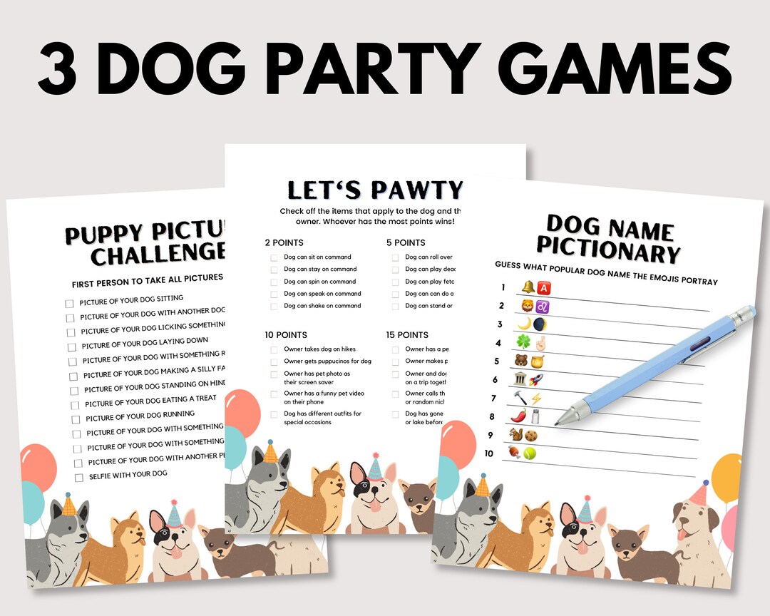 Dog Birthday Party Game Bundle, Printable Dog First Birthday Party Game, Puppy Pawty Favor