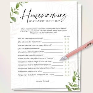 Housewarming Whos Most Likely To, Housewarming Game, Housewarming Party Favor, New Home Party Game, Housewarming Party Game, Printable Game