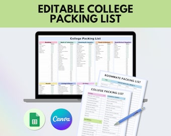 Editable College Packing List, College Dorm Packing Checklist, College Packing Spreadsheet, Printable College Packing List Dorm Essentials