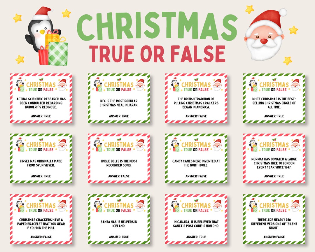 Christmas True Or False Game Christmas Trivia Quiz Christmas Fact Or Christmas True Or False Game Christmas Trivia Quiz Christmas Fact Or