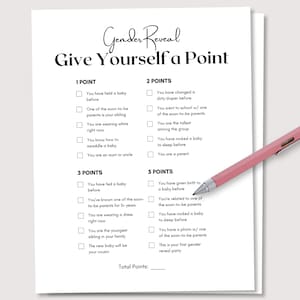 Give Yourself a Point, Gender Reveal Game, Baby Shower Game, Minimalist Baby Game, Gender Reveal Activity, Baby Shower Favor, Printable Game