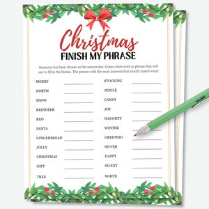 Christmas Finish The Phrase Game, Holiday Party Game, Christmas Family Game, Christmas Finish My Phrase, Christmas Party Game, Holiday Game