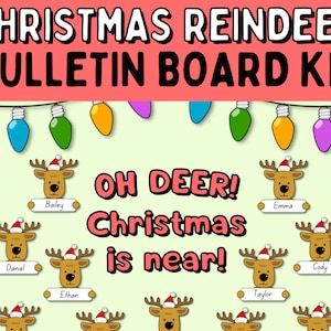 Christmas Reindeer Bulletin Board Kit, Christmas Classroom Decor Bundle, December Bulletin Board Decor Printable, Christmas Classroom Decor