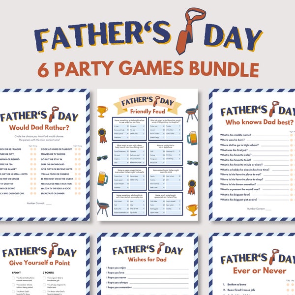 Fathers Day Party Games Bundle, Printable Fathers Day Games, Fathers Day Activities for Kids, Fathers Day Printable Game, Fathers Day Trivia