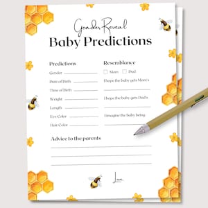 Bee Gender Reveal Baby Voorspellingen, Bee Gender Reveal Games, Bee Baby Shower Game, Gender Guess, Gender Prediction Card, Baby Printable Game