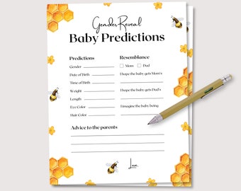 Bee Gender Reveal Baby Predictions, Bee Gender Reveal Games, Bee Baby Shower Game, Gender Guess, Gender Prediction Card, Baby Printable Game