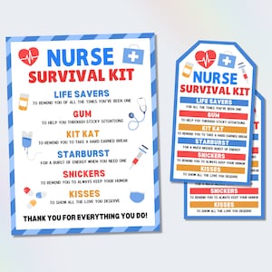 Nurse Survival Kit Gift Tag, Nurse Appreciation Gift Tag, Thank You Nurse Gift Tag, Nurse Week Appreciation Tag, Nurse Candy Thank You Gift
