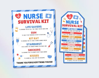 Nurse Survival Kit Gift Tag, Nurse Appreciation Gift Tag, Thank You Nurse Gift Tag, Nurse Week Appreciation Tag, Nurse Candy Thank You Gift