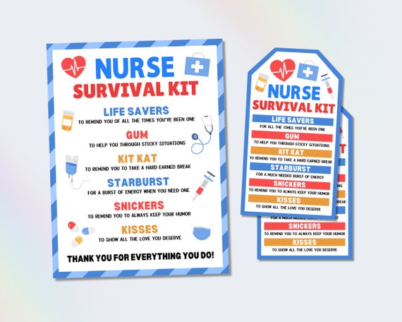 Nurse Survival Kit Gift Tag, Nurse Appreciation Gift Tag, Thank You Nurse Gift Tag, Nurse Week Appreciation Tag, Nurse Candy Thank You Gift