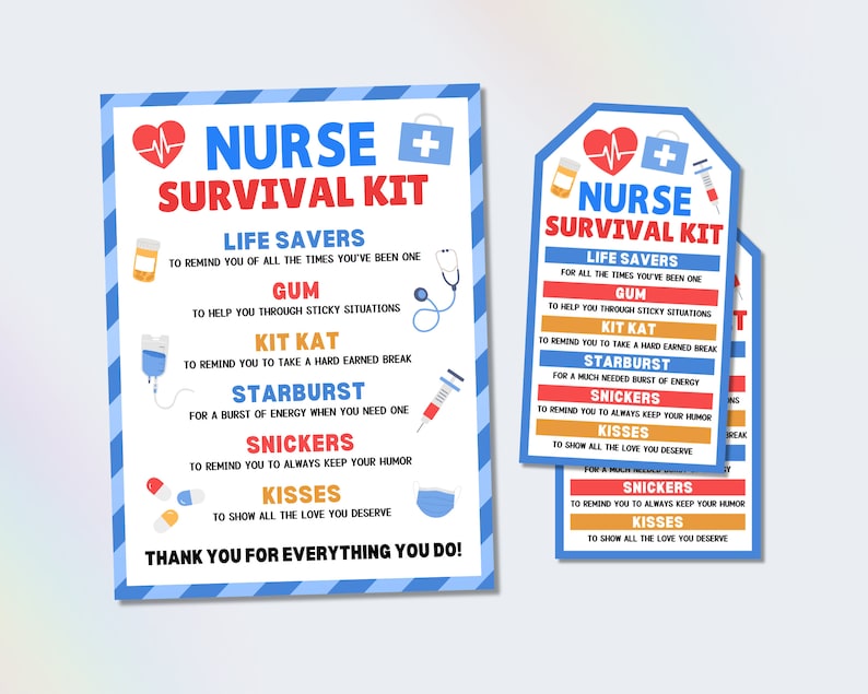nurse appreciation gift tag, nurse survival kit gift tag, thank you nurses gift, nurse appreciation survival kit, nurses week gift, nurse survival kit tag, gift for nurses, hospital staff appreciation gift tag, candy survival kit, nurses week treat