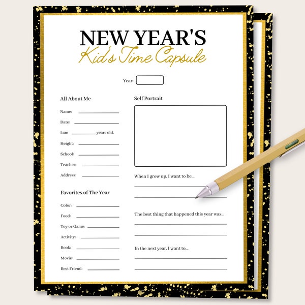 New Years Eve Kids Time Capsule Game, New Years Party Game, New Year Eve Activity for Kid, Kids New Year Eve Activity, NYE Activity for Kids