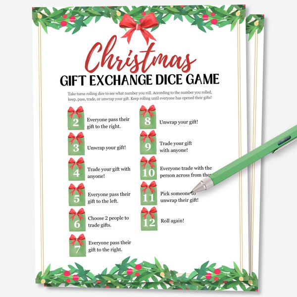 Christmas Gift Exchange Dice Game, Christmas Pass The Present Dice Game, Holiday Gift Exchange Game, White Elephant Game, Yankee Swap Game