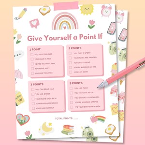 Give Yourself a Point Girls Birthday Party Games, Boho Birthday Party Theme, VSCO Girl Party Game, Boho Girls Birthday Party Printable Game