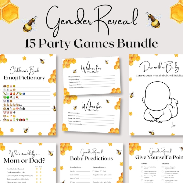 Bee Gender Reveal Games Bundle, Minimalist Baby Games, Bee Baby Shower Game, What Will Baby Bee Gender Reveal, Baby Bee Printable Party Game