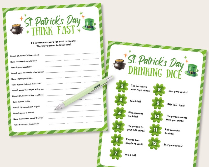 St Patrick's Day Party Game Bundle, Printable St Patricks Day Games, St Patricks Day Activity for Kids, St Pattys Day Party Games for Adults image 6