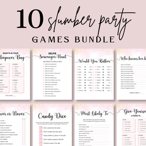 Slumber Party Games Bundle, Teen/Preteen Sleepover Games, Birthday Party Games Bundle, Minimal Girls Birthday Games, Pink Slumber Party Game