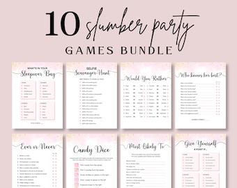 Slumber Party Games Bundle, Teen/Preteen Sleepover Games, Birthday Party Games Bundle, Minimal Girls Birthday Games, Pink Slumber Party Game