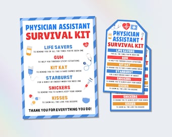 Physician Assistant Appreciation Gift Tag, Physician Assistant Survival Kit Tag, Happy PA Week Gift Idea, Thank You Gift for PA Appreciation