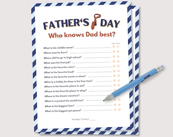 Who Knows Dad Best Game, Printable Fathers Day Game, Fathers Day Activity for Kids, Fun Fathers Day Printable Game, Fathers Day Family Quiz