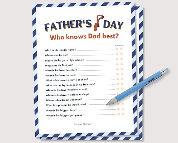 Who Knows Dad Best Game, Printable Fathers Day Game, Fathers Day Activity for Kids, Fun Fathers Day Printable Game, Fathers Day Family Quiz