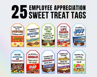 Printable Employee Appreciation Candy Gift Tags, 25 Motivational Candy Grams for Staff Thank You Coworker Treats (Instant Digital Download)