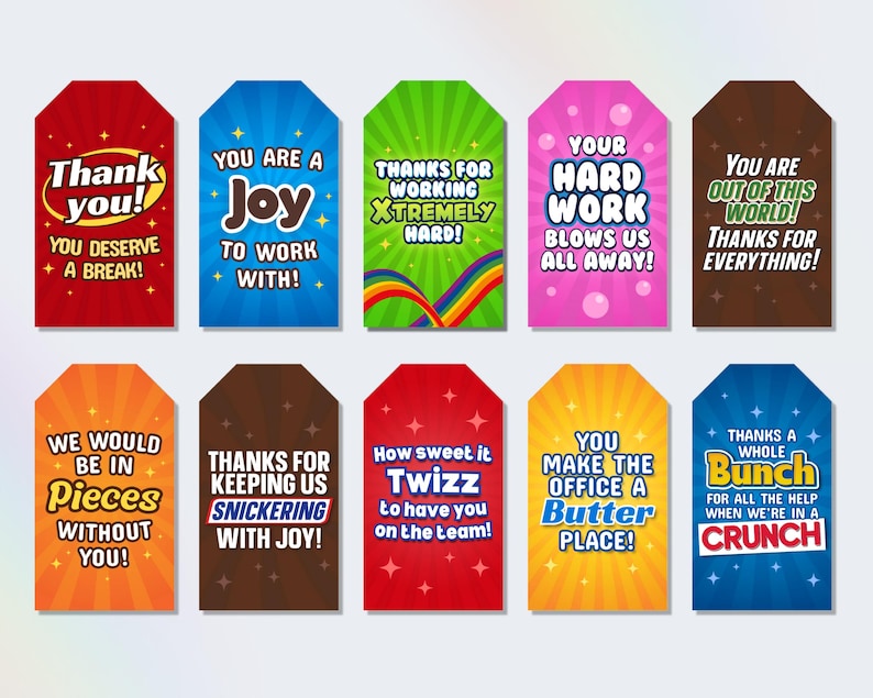 employee appreciation candy gift tags, employee thank you gift tags, staff appreciation treat tags, employee candy bar printable, thank you gift tags for employees, candy staff appreciation thank you gifts, candy bar sayings for employees, candy puns