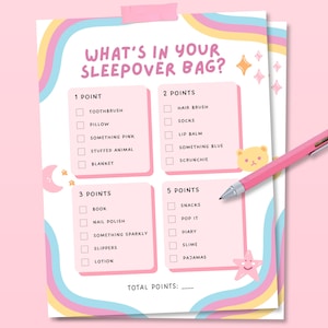 Whats In Your Sleepover Bag Slumber Party Games, Teen/Preteen Sleepover Games, Birthday Party Games, Cute Slumber Party Girls Birthday Games
