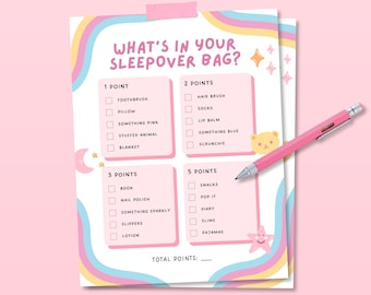 Wat zit er in je slaapfeestje? Slumber Party Games, Teen/Preteen Sleepover Games, Birthday Party Games, Cute Slumber Party Girls Birthday Games