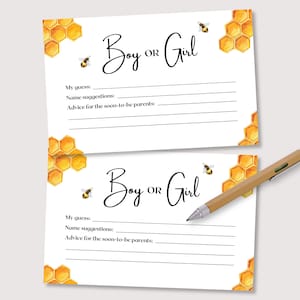 Cartes de prédiction Bee Gender Reveal, Bee Gender Reveal Games, Jeux de baby shower, Gender Guess, Jeux de bébé minimalistes, Carte de prédiction de genre