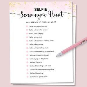 Selfie Scavenger Hunt, Girls Birthday Party Games, Slumber Party Games, Sleepover Party Games, Minimal Girls Birthday Party Scavenger Hunt