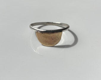 Handcrafted two tone brass and silver half moon ring