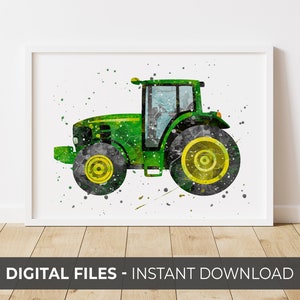 Green Tractor, Farming Download, Nursery Printable, Toddler Room Decor, Nursery Wall Art, Watercolour Print, Watercolor Art