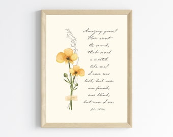 Amazing Grace Wall Art Printable | Floral Hymn Music Prints | Christian Music Wall Art | Church Office Decor | Pastor’s Wife Gift