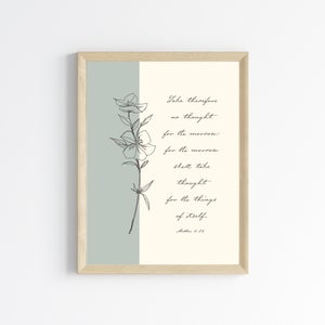 Matthew 6:34 Wall Art | Printable Wall Art | Digital Download | Wall Decor | Living Room Decor | Inspirational Art | Bible Verse Wall Art