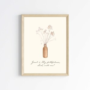 Great Is Thy Faithfulness Hymn Wall Art, Flower In Vase Watercolor Print, Hymn Art Print, Music Studio Wall Art, Christian Music Wall Art