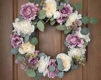 Peony & Eucalyptus Wreath: Elegant All Seasons Door Decor