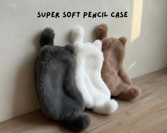 Faux Fur Cat Pencil Case | Soft Plush Makeup Bag